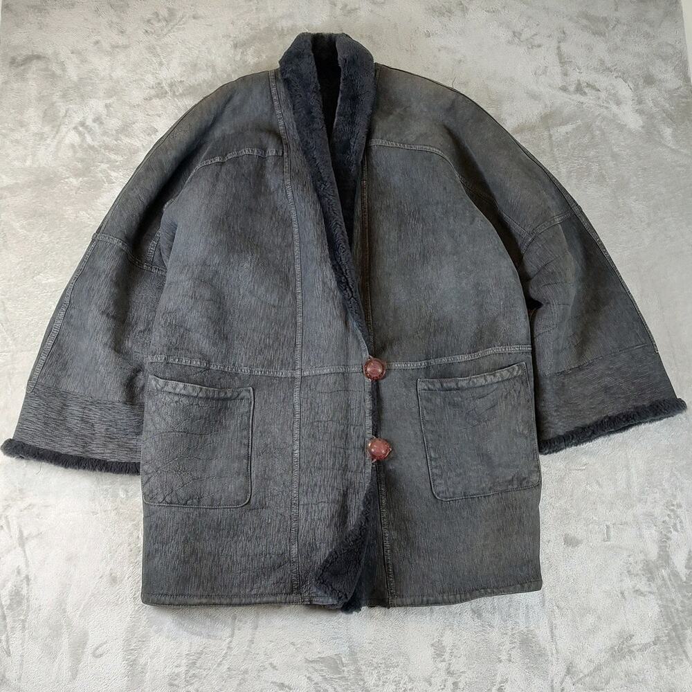 VTG Zara "Ileana Zara" leather/fur reversible baggy 3/4 sleeve Italy coat wms L